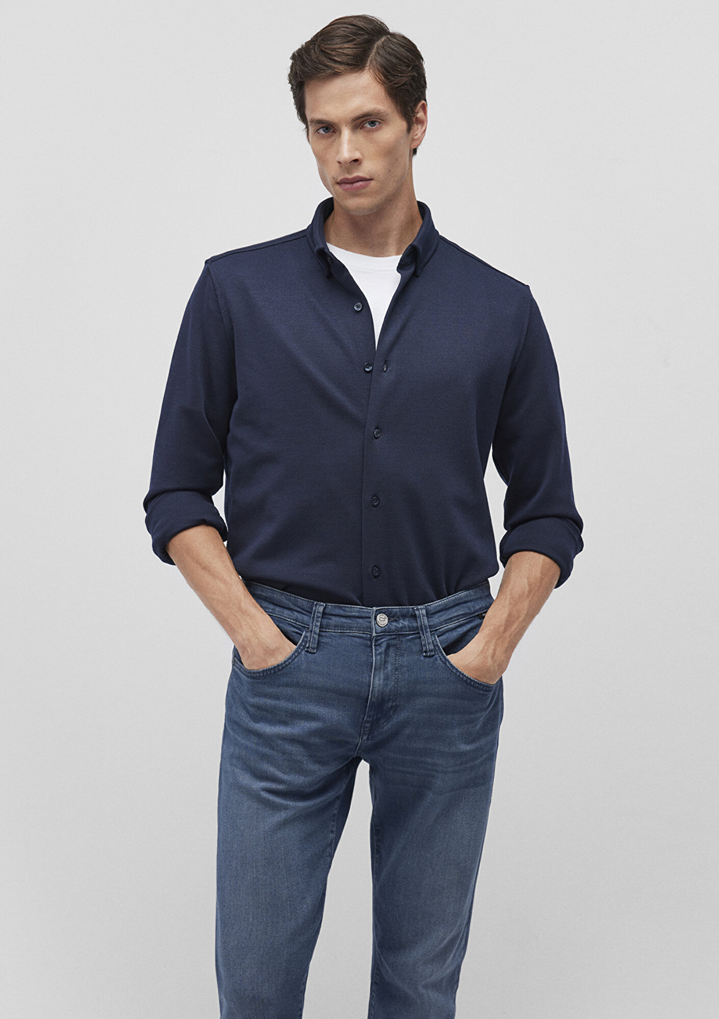  Mavi Lacivert Örme Gömlek Slim Fit / Dar Kesim 0211236-86415