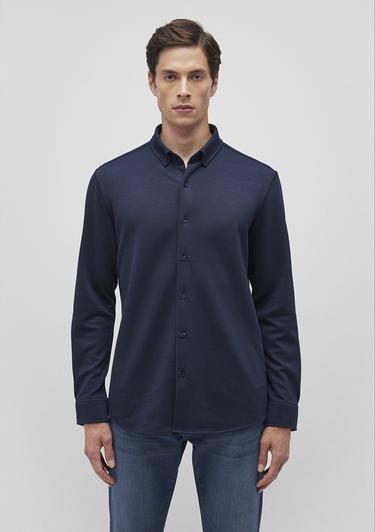  Mavi Lacivert Örme Gömlek Slim Fit / Dar Kesim 0211236-86415