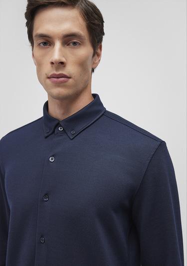  Mavi Lacivert Örme Gömlek Slim Fit / Dar Kesim 0211236-86415