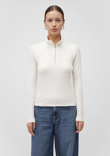  Mavi Yarı Fermuarlı Beyaz Tişört Fitted / Vücuda Oturan Kesim 1612869-80194