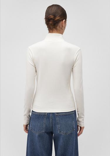  Mavi Yarı Fermuarlı Beyaz Tişört Fitted / Vücuda Oturan Kesim 1612869-80194