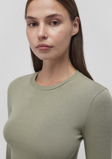  Mavi Uzun Kollu Haki Crop Basic Tişört Crop / Kısa Kesim 1612822-71818