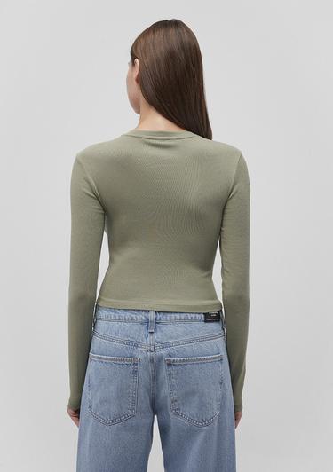  Mavi Uzun Kollu Haki Crop Basic Tişört Crop / Kısa Kesim 1612822-71818