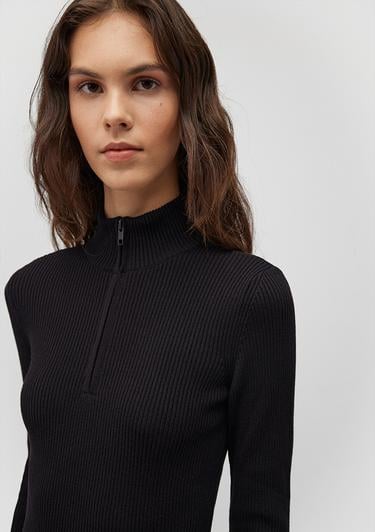  Mavi Yarı Fermuarlı Dik Yaka Siyah Kazak Fitted / Vücuda Oturan Kesim 1710519-900