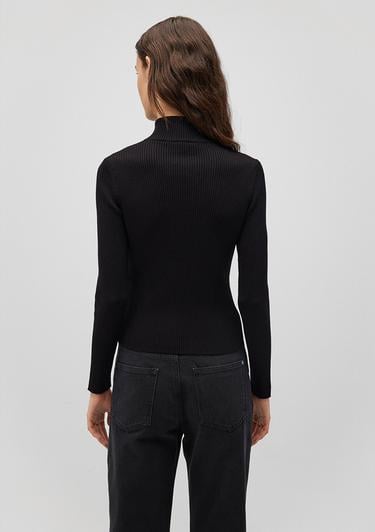  Mavi Yarı Fermuarlı Dik Yaka Siyah Kazak Fitted / Vücuda Oturan Kesim 1710519-900