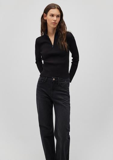  Mavi Yarı Fermuarlı Dik Yaka Siyah Kazak Fitted / Vücuda Oturan Kesim 1710519-900