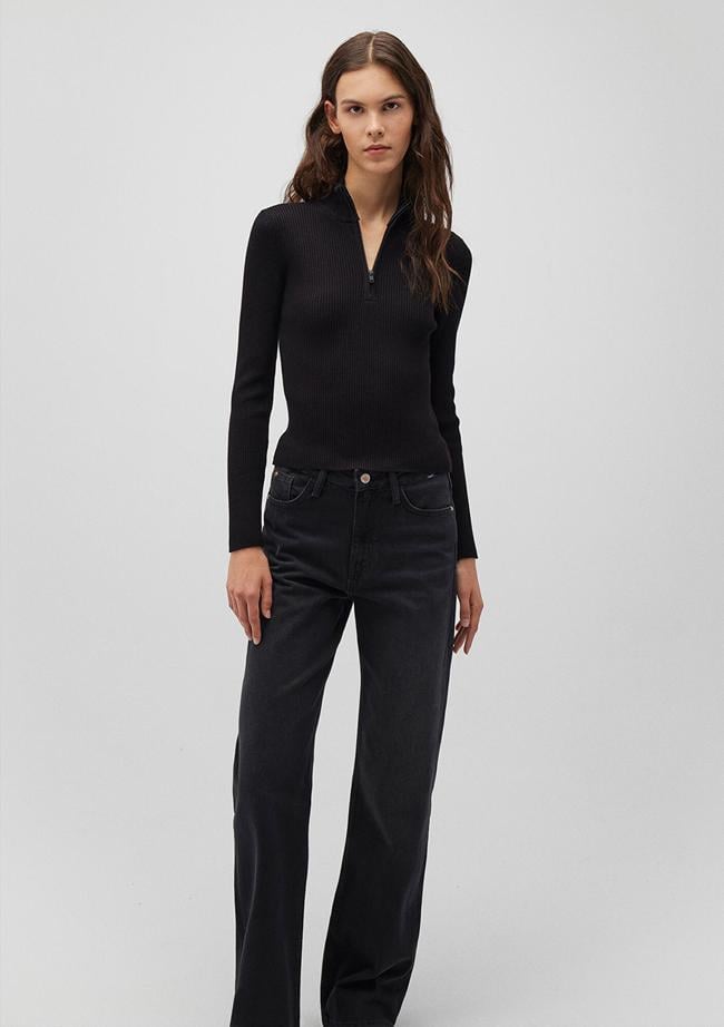  Mavi Yarı Fermuarlı Dik Yaka Siyah Kazak Fitted / Vücuda Oturan Kesim 1710519-900