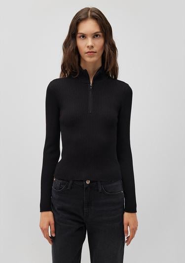  Mavi Yarı Fermuarlı Dik Yaka Siyah Kazak Fitted / Vücuda Oturan Kesim 1710519-900