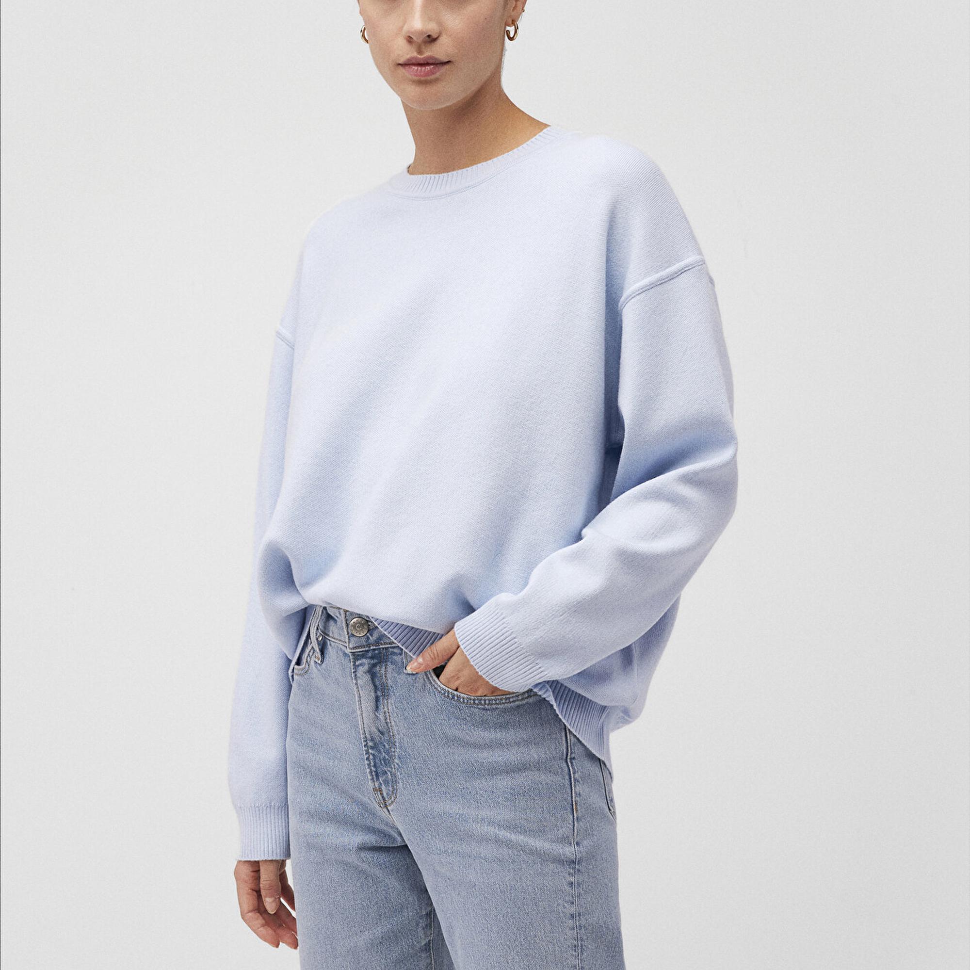 Mavi Bisiklet Yaka Mavi Kazak Oversize / Geniş Kesim 1710499-70717