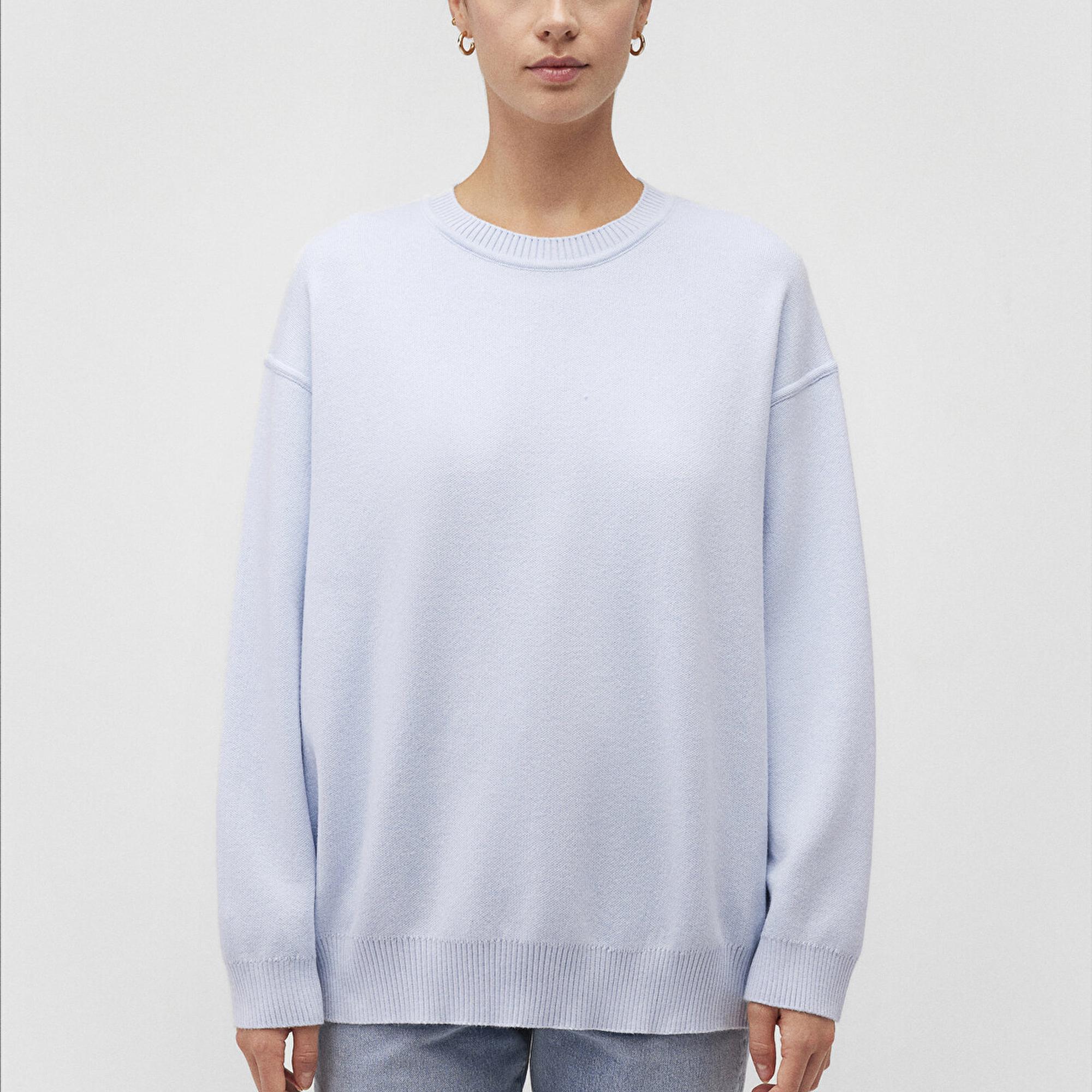 Mavi Bisiklet Yaka Mavi Kazak Oversize / Geniş Kesim 1710499-70717