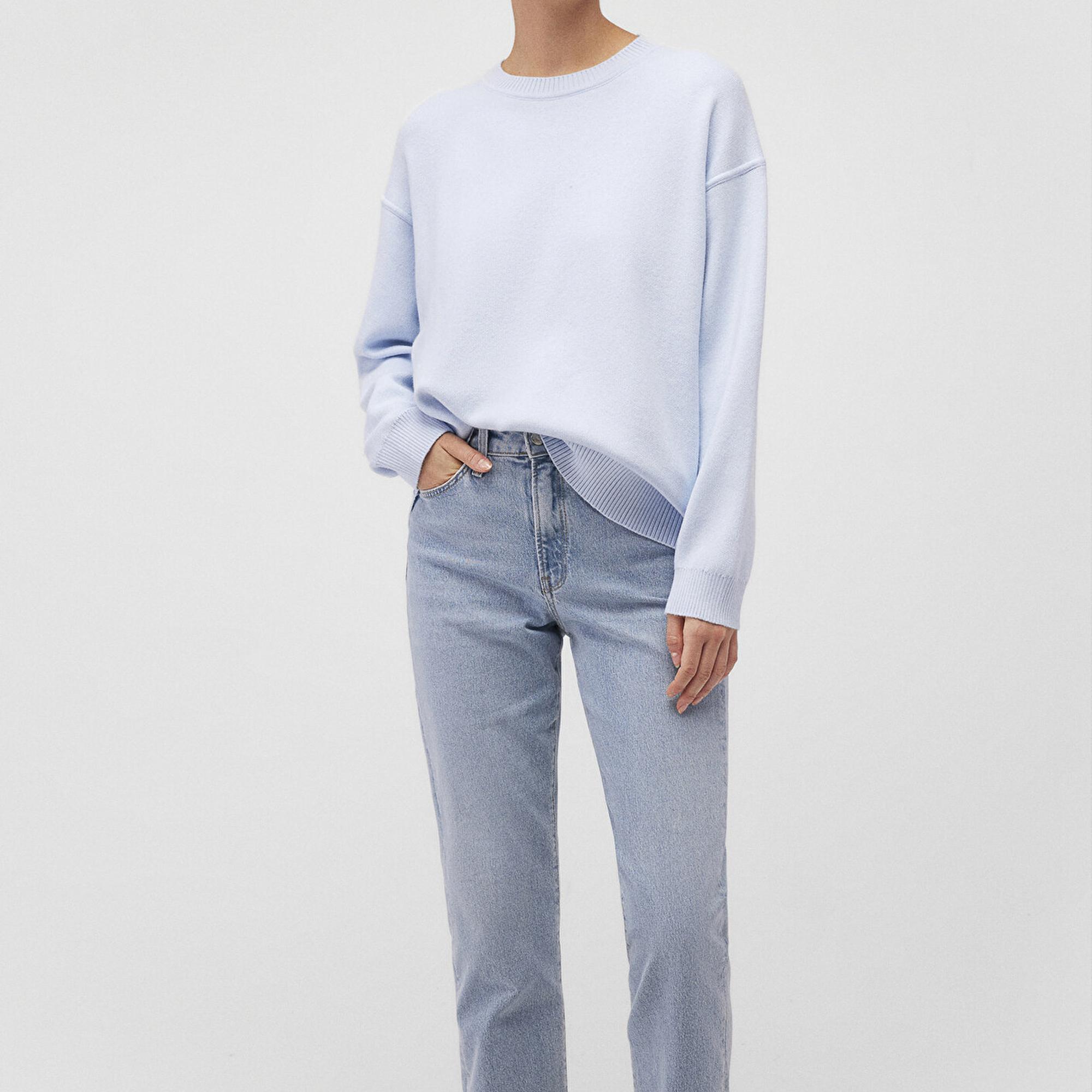 Mavi Bisiklet Yaka Mavi Kazak Oversize / Geniş Kesim 1710499-70717