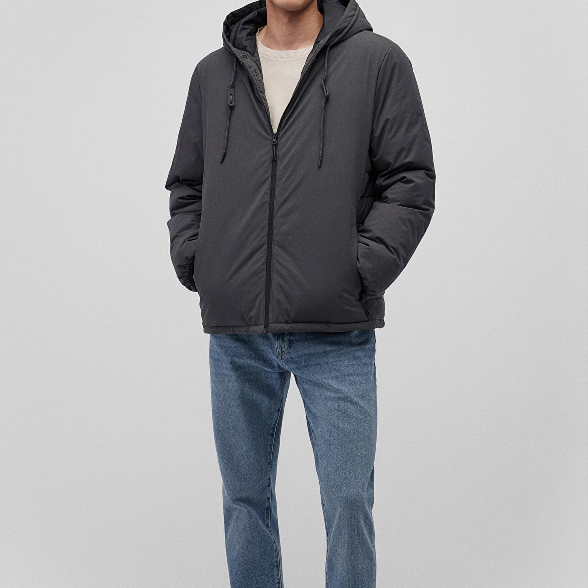 Mavi Kapüşonlu Antrasit Şişme Mont 0110352-86803