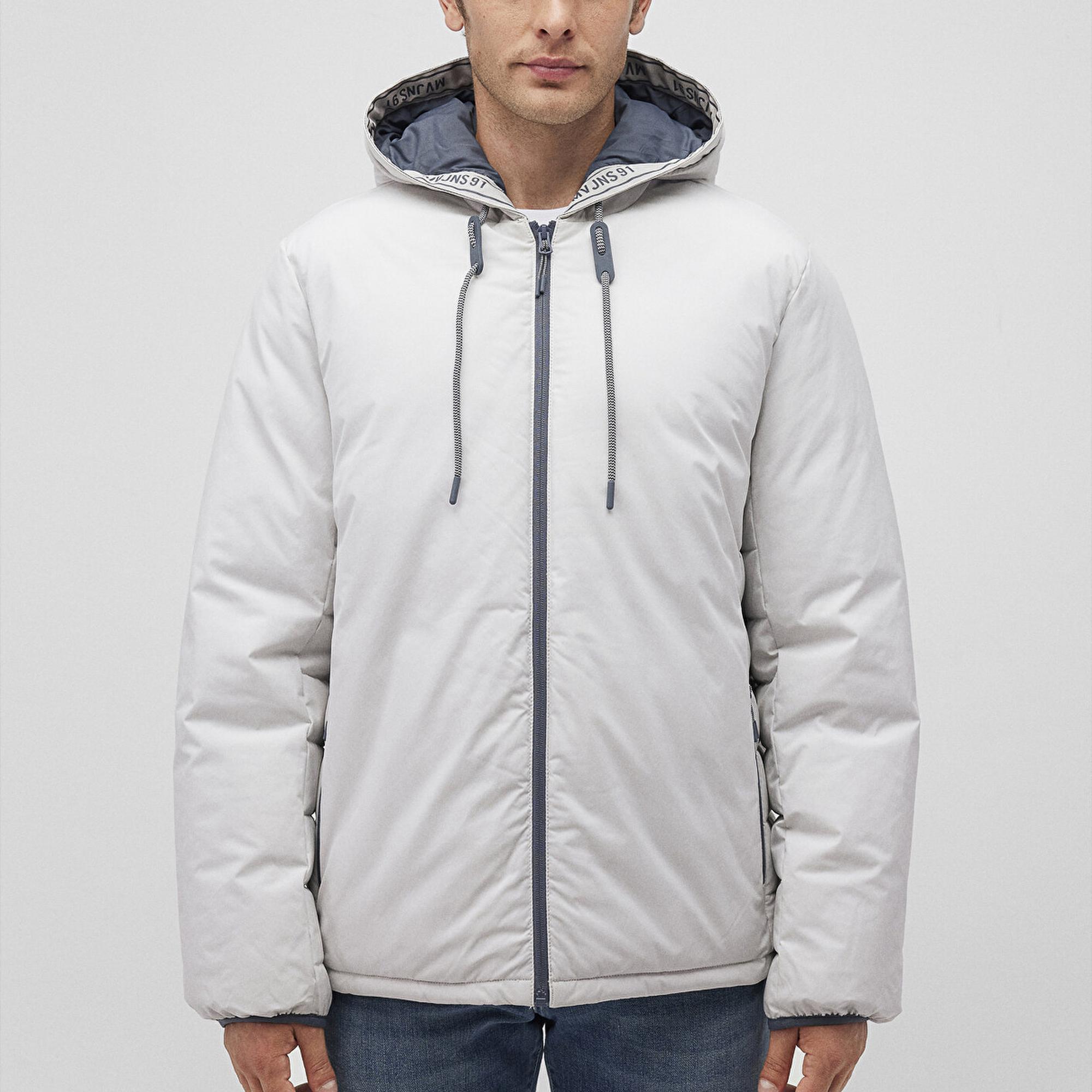 Mavi Kapüşonlu Açık Gri Şişme Mont 0110352-70080