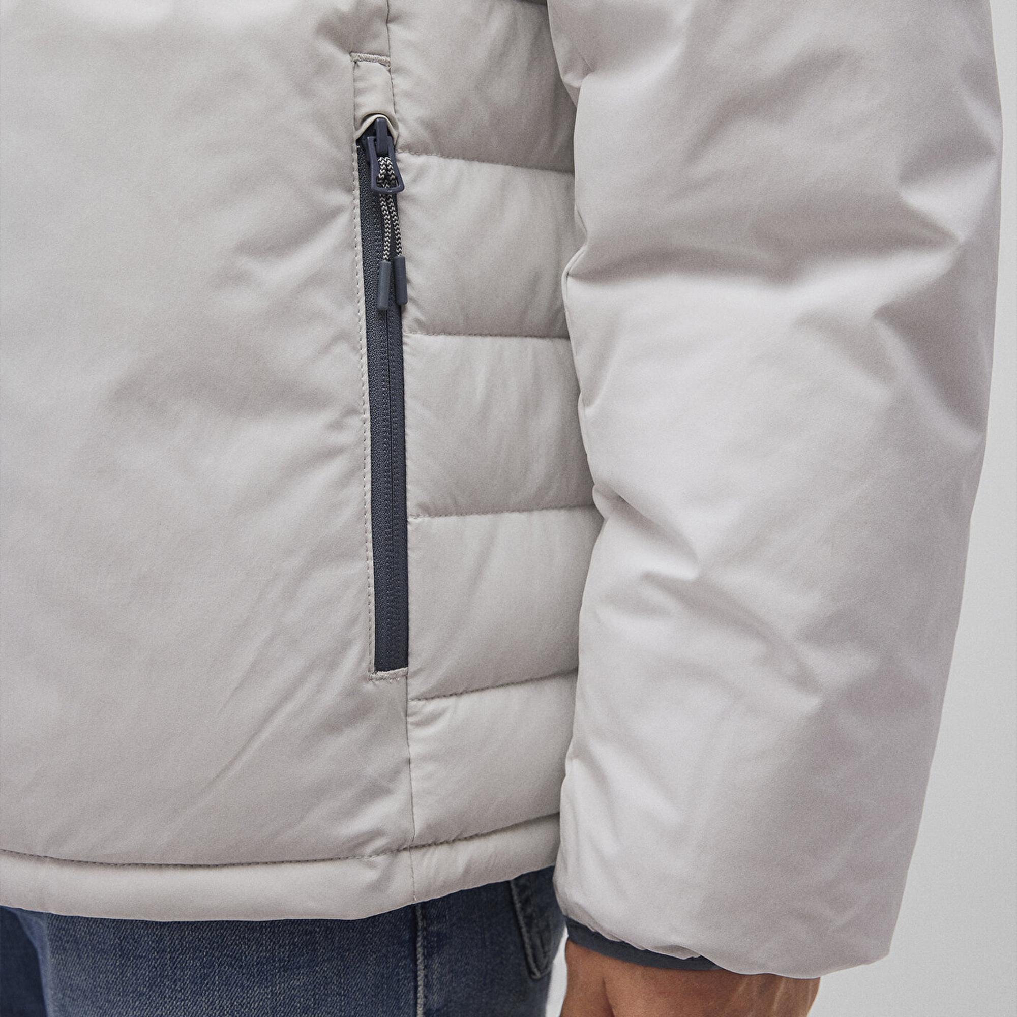 Mavi Kapüşonlu Açık Gri Şişme Mont 0110352-70080