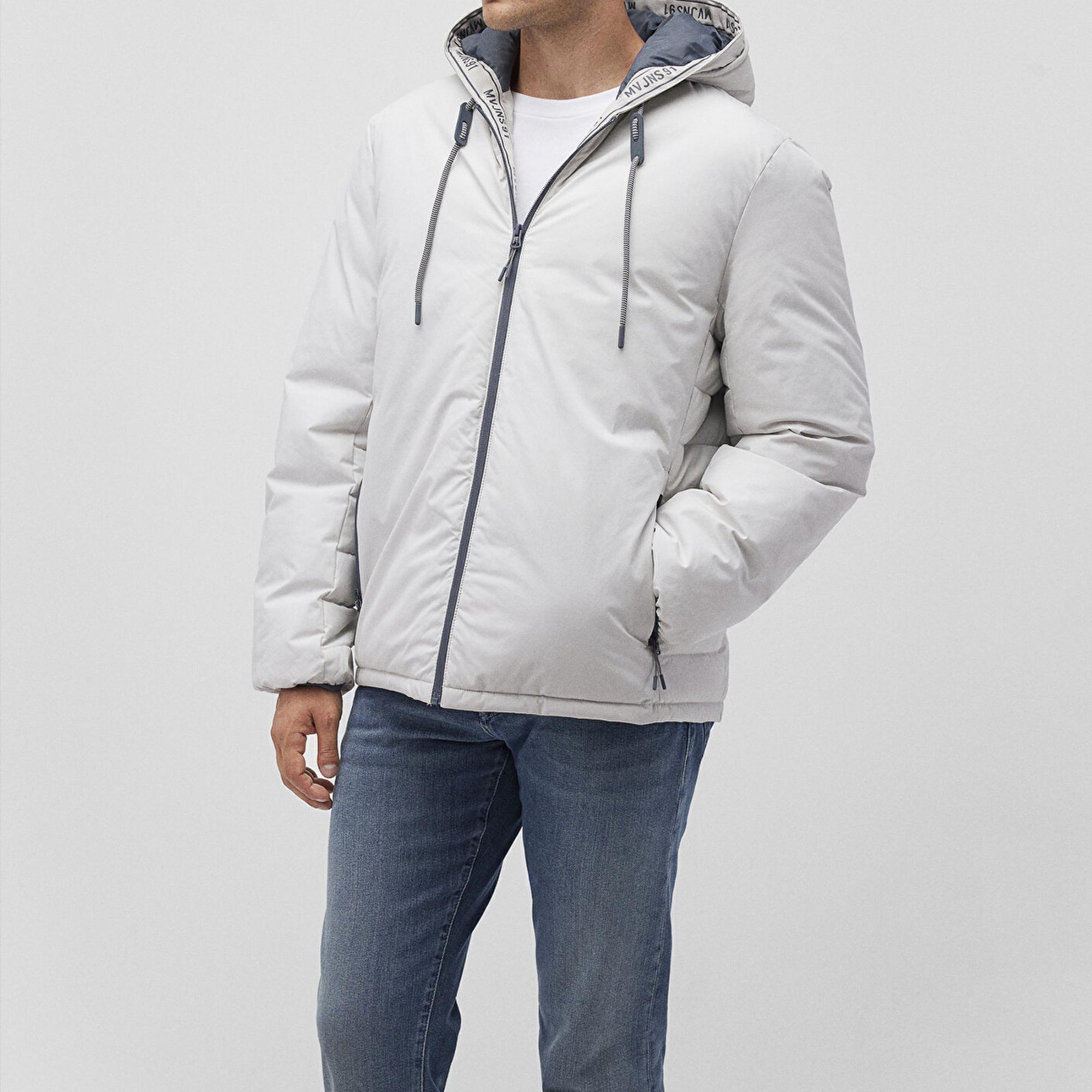 Mavi Kapüşonlu Açık Gri Şişme Mont 0110352-70080