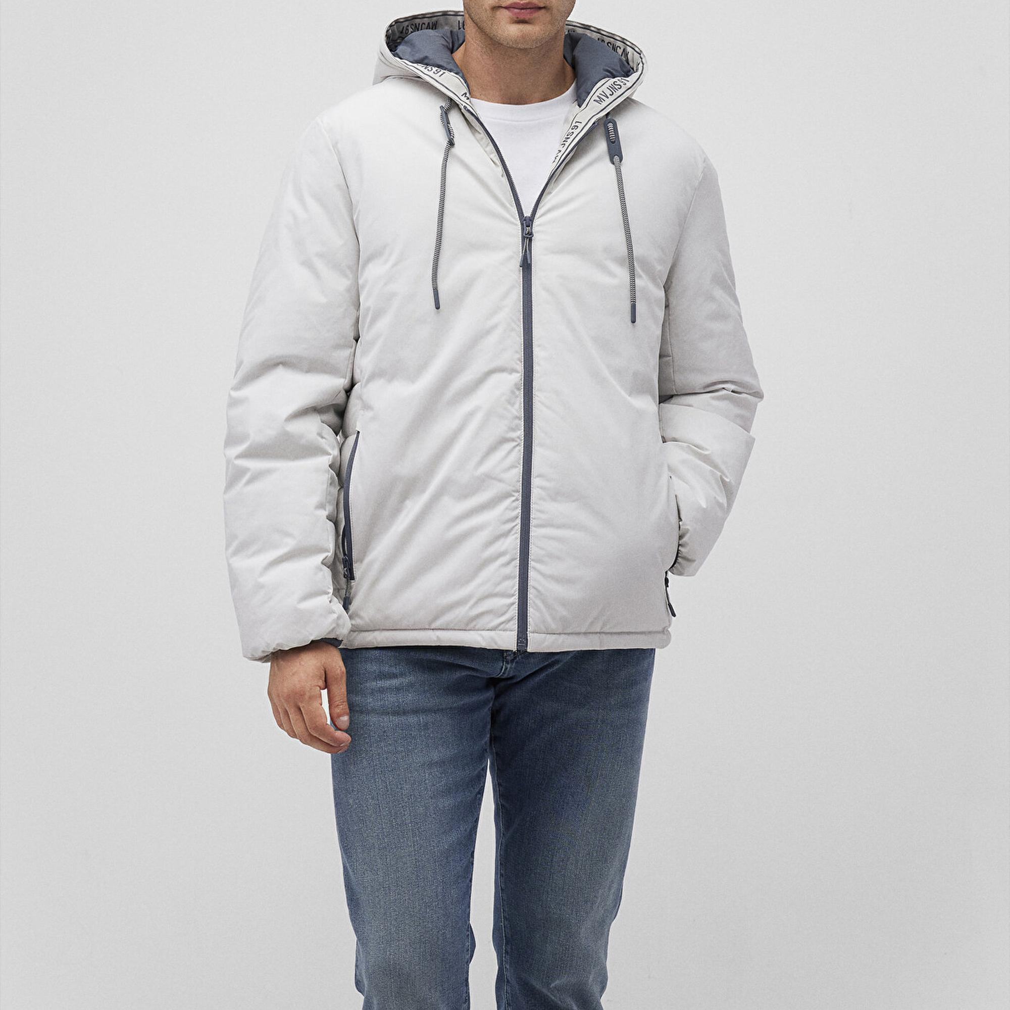 Mavi Kapüşonlu Açık Gri Şişme Mont 0110352-70080