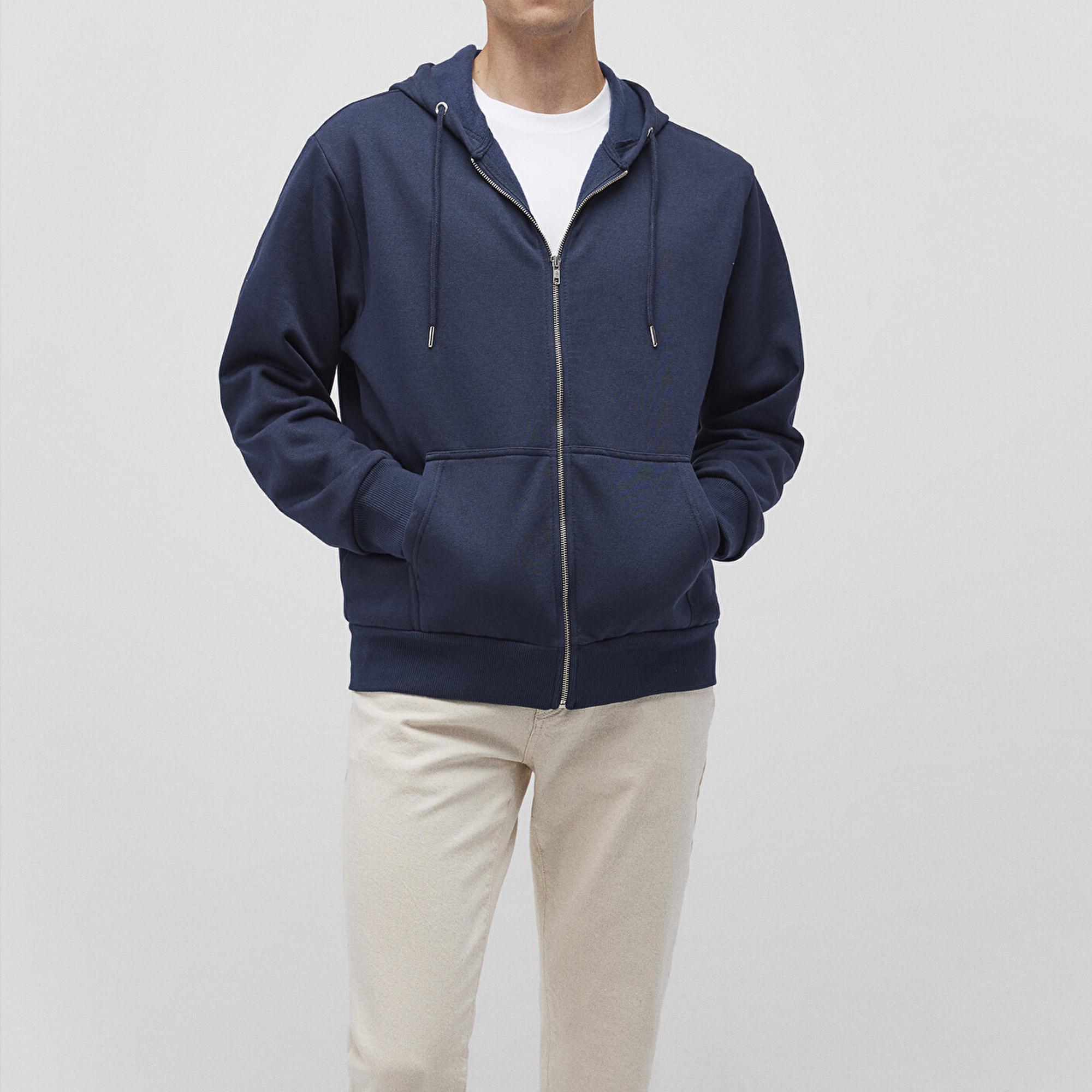 Mavi Kapüşonlu Fermuarlı Lacivert Basic Sweatshirt 0S10277-70490