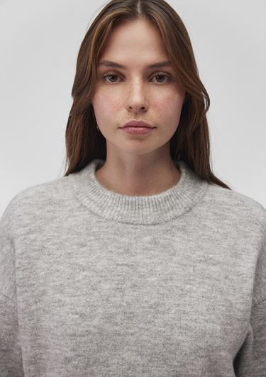  Mavi Bisiklet Yaka Gri Kazak Crop / Kısa Kesim 1710496-83096