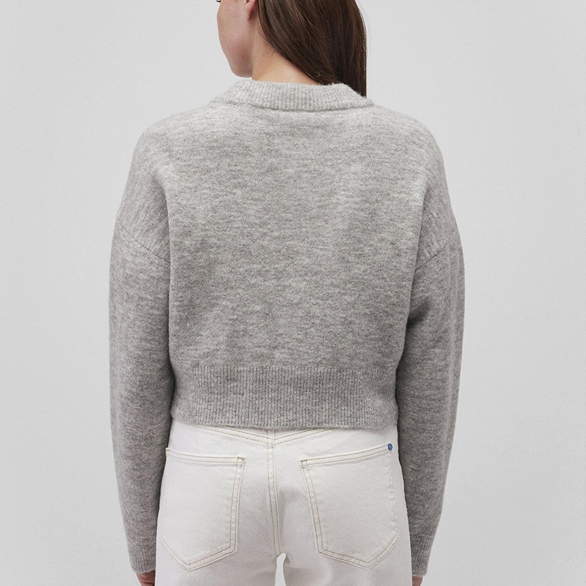 Mavi Bisiklet Yaka Gri Kazak Crop / Kısa Kesim 1710496-83096