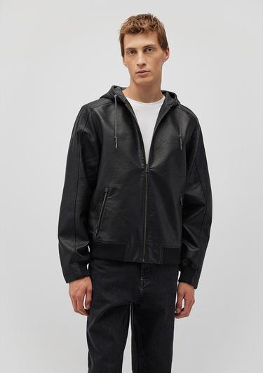  Mavi Kapüşonlu Siyah Suni Deri Ceket Regular Fit / Normal Kesim 0110437-900