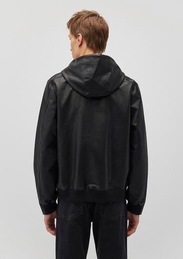  Mavi Kapüşonlu Siyah Suni Deri Ceket Regular Fit / Normal Kesim 0110437-900