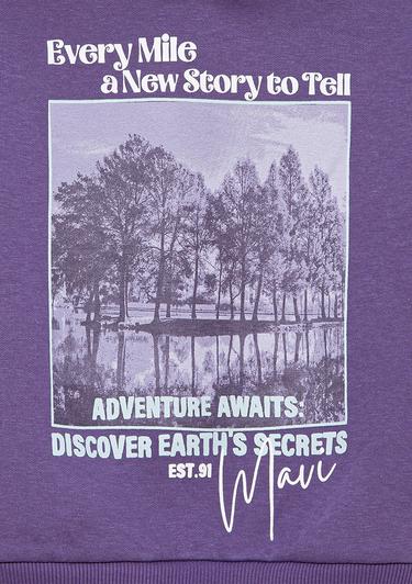  Mavi Kapüşonlu Baskılı Mor Sweatshirt 7S10054-88135