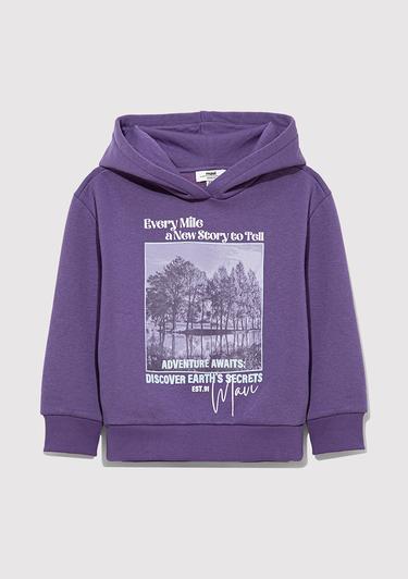  Mavi Kapüşonlu Baskılı Mor Sweatshirt 7S10054-88135