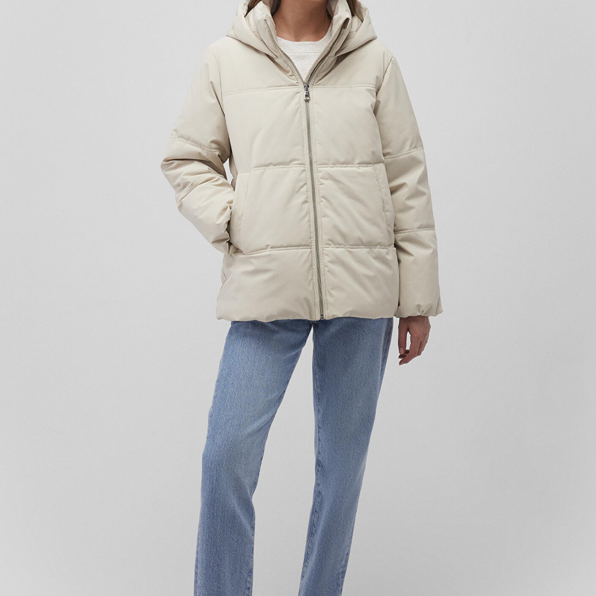 Mavi Kapüşonlu Bej Şişme Mont 1110445-70143