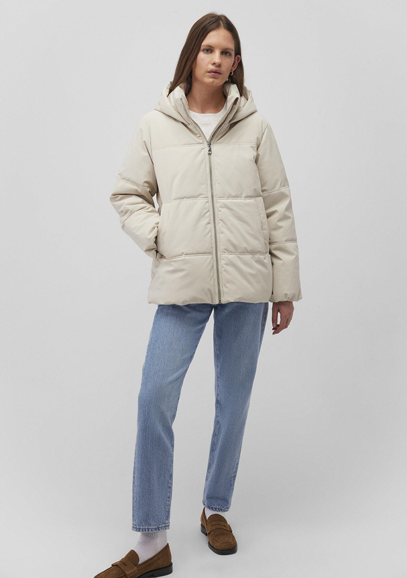  Mavi Kapüşonlu Bej Şişme Mont 1110445-70143