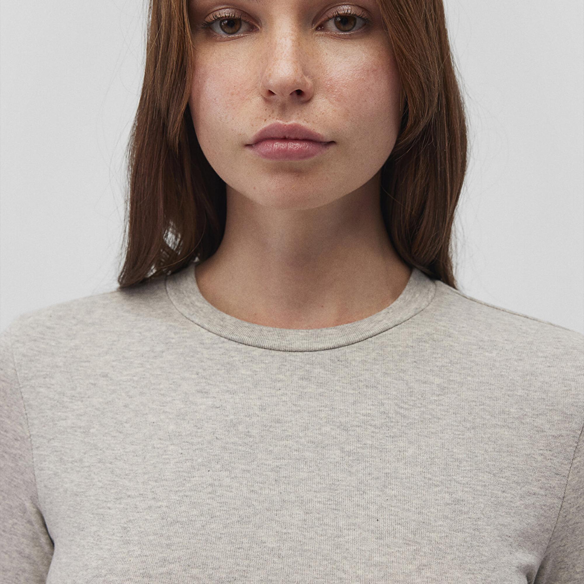 Mavi Uzun Kollu Gri Crop Basic Tişört Crop / Kısa Kesim 1612822-88467