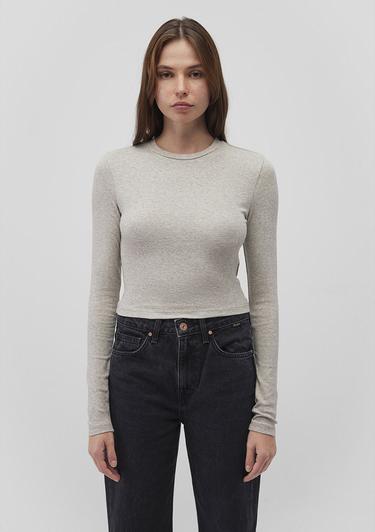  Mavi Uzun Kollu Gri Crop Basic Tişört Crop / Kısa Kesim 1612822-88467