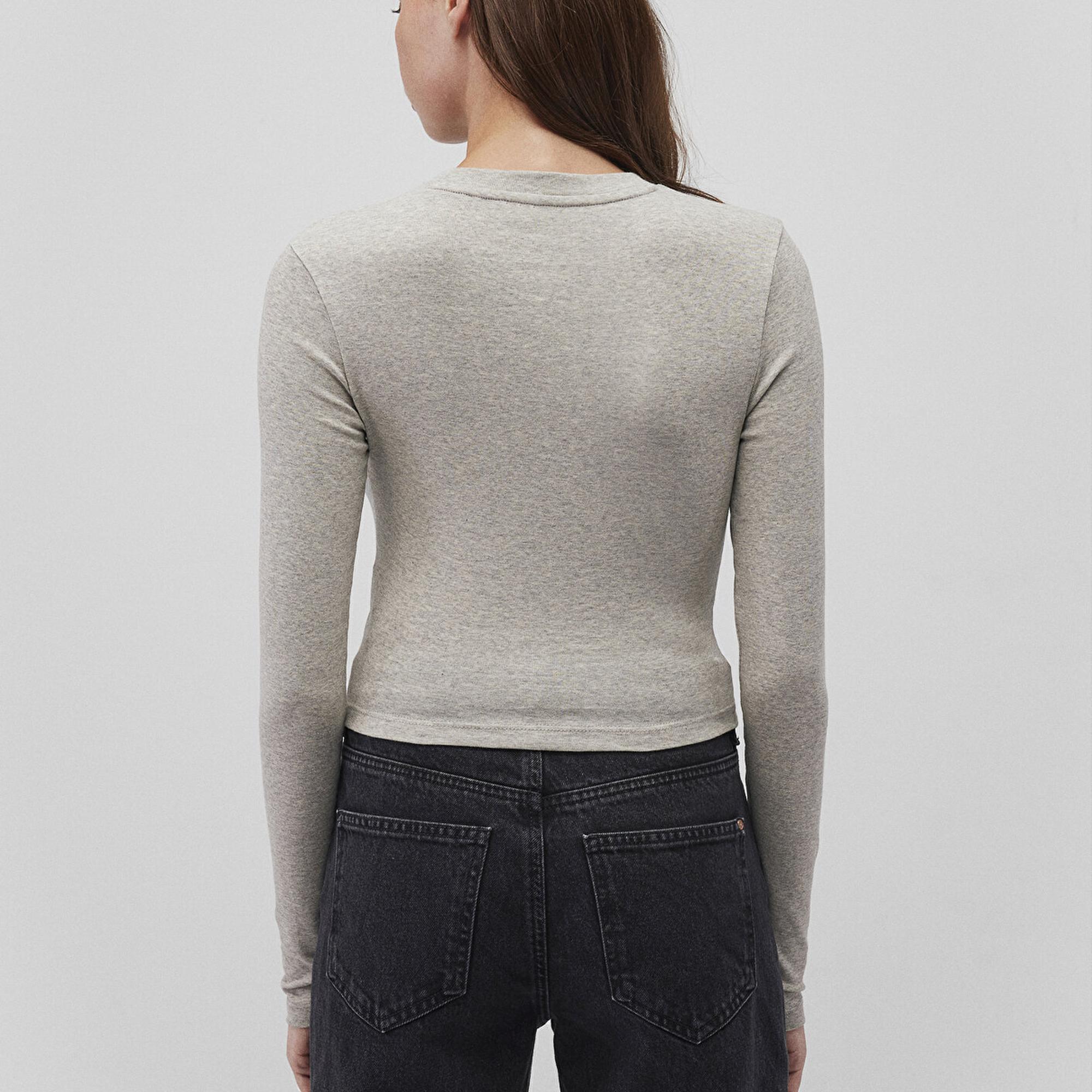 Mavi Uzun Kollu Gri Crop Basic Tişört Crop / Kısa Kesim 1612822-88467