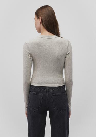  Mavi Uzun Kollu Gri Crop Basic Tişört Crop / Kısa Kesim 1612822-88467