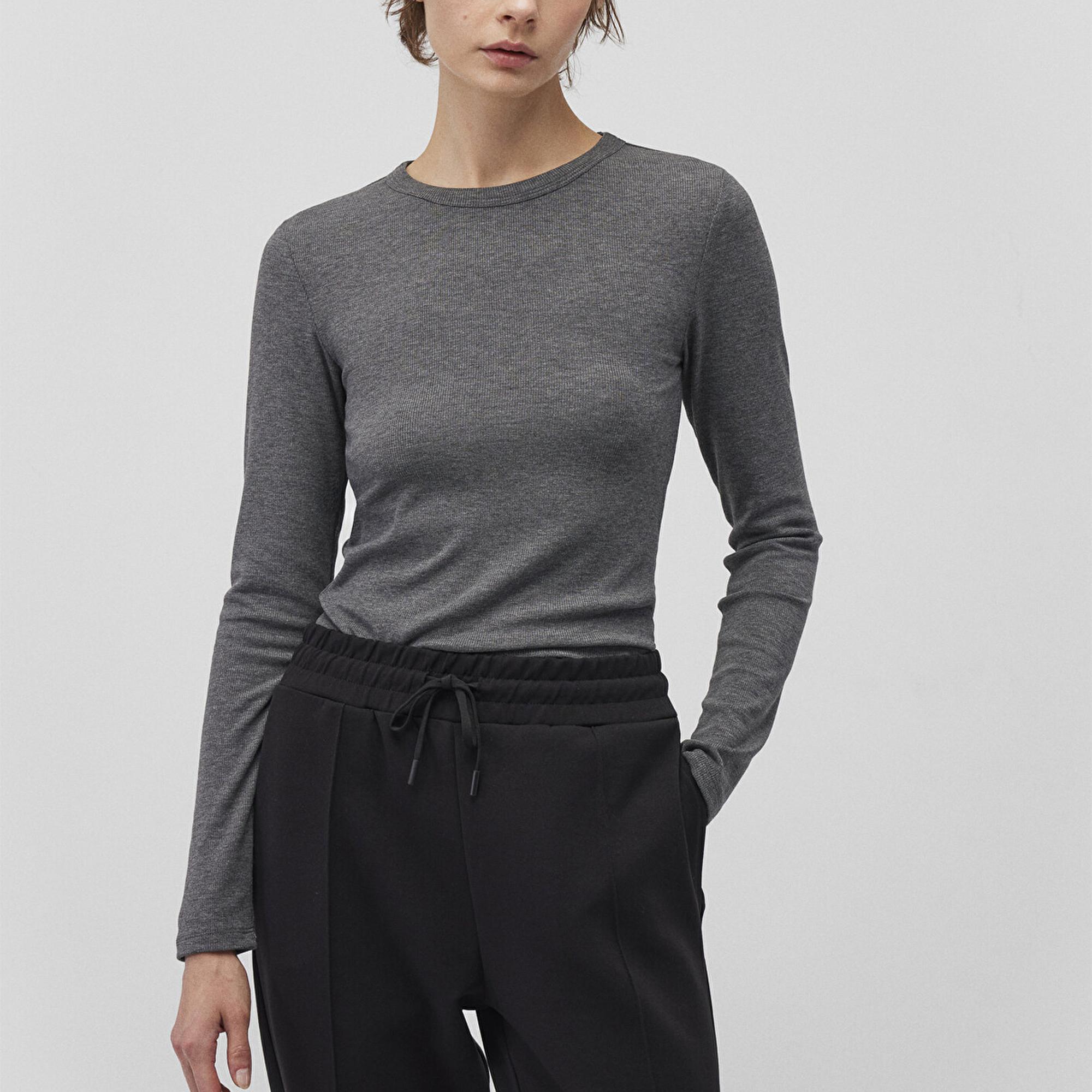 Mavi Uzun Kollu Gri Basic Tişört Fitted / Vücuda Oturan Kesim 1612817-83096