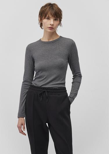  Mavi Uzun Kollu Gri Basic Tişört Fitted / Vücuda Oturan Kesim 1612817-83096