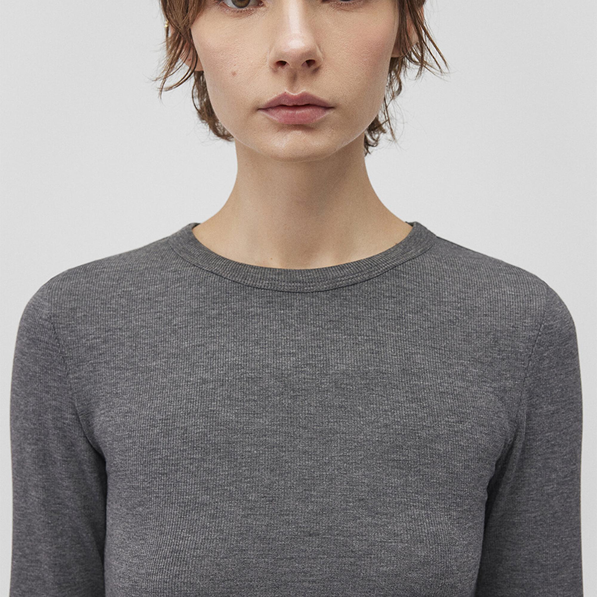 Mavi Uzun Kollu Gri Basic Tişört Fitted / Vücuda Oturan Kesim 1612817-83096