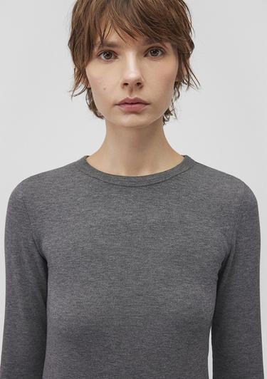  Mavi Uzun Kollu Gri Basic Tişört Fitted / Vücuda Oturan Kesim 1612817-83096