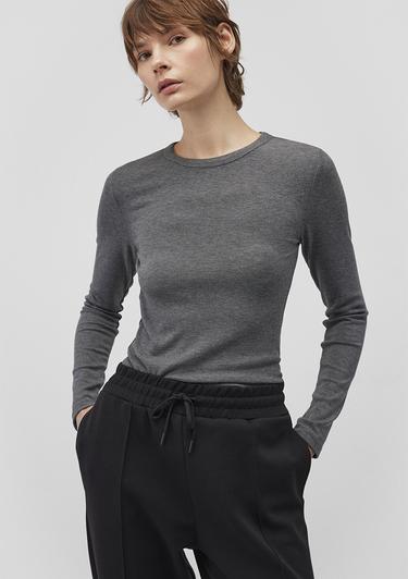  Mavi Uzun Kollu Gri Basic Tişört Fitted / Vücuda Oturan Kesim 1612817-83096