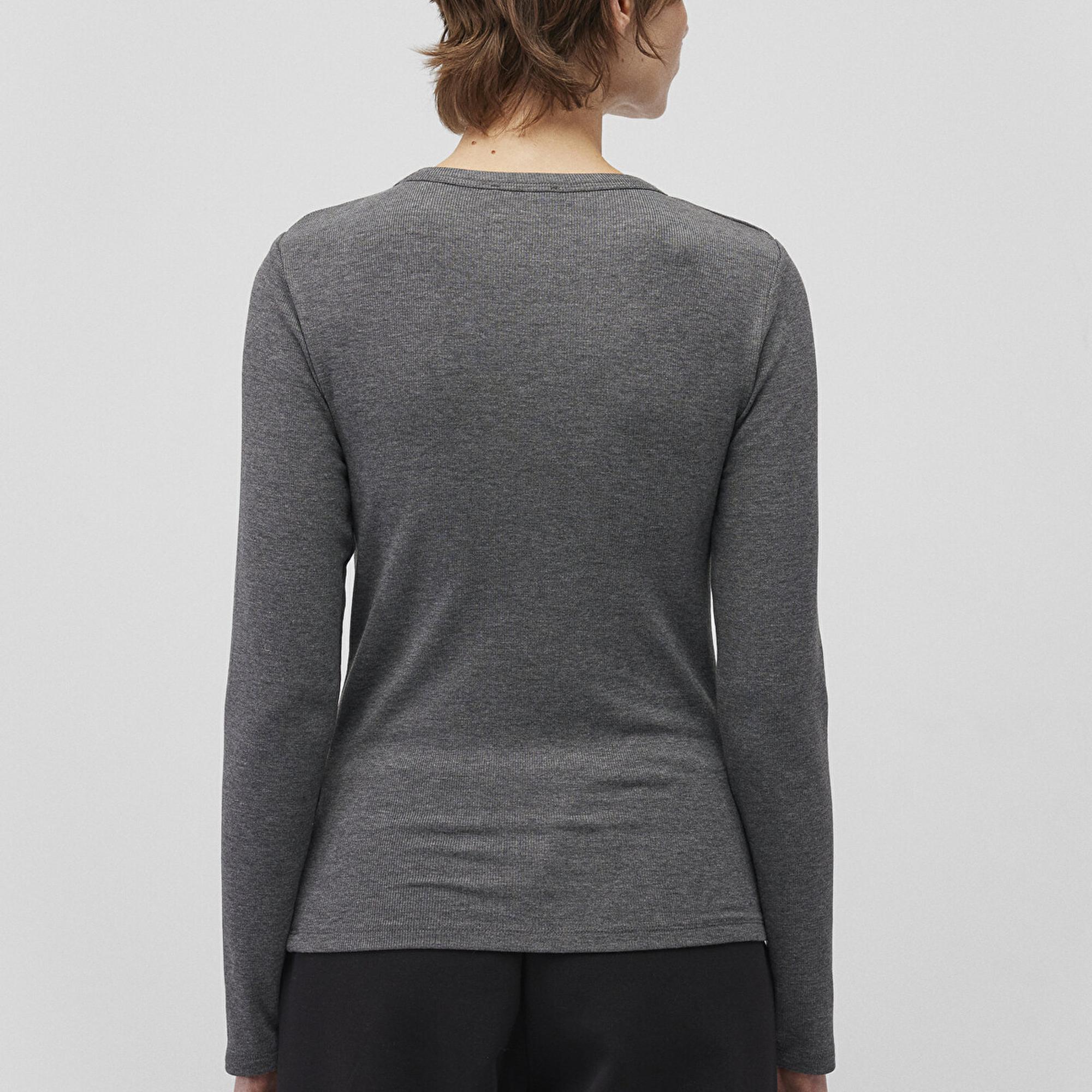 Mavi Uzun Kollu Gri Basic Tişört Fitted / Vücuda Oturan Kesim 1612817-83096