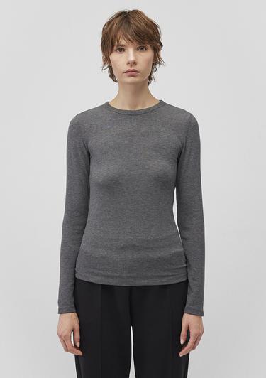  Mavi Uzun Kollu Gri Basic Tişört Fitted / Vücuda Oturan Kesim 1612817-83096