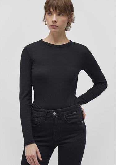  Mavi Uzun Kollu Siyah Basic Tişört Fitted / Vücuda Oturan Kesim 1612817-900