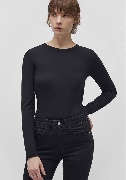  Mavi Uzun Kollu Siyah Basic Tişört Fitted / Vücuda Oturan Kesim 1612817-900