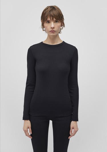  Mavi Uzun Kollu Siyah Basic Tişört Fitted / Vücuda Oturan Kesim 1612817-900