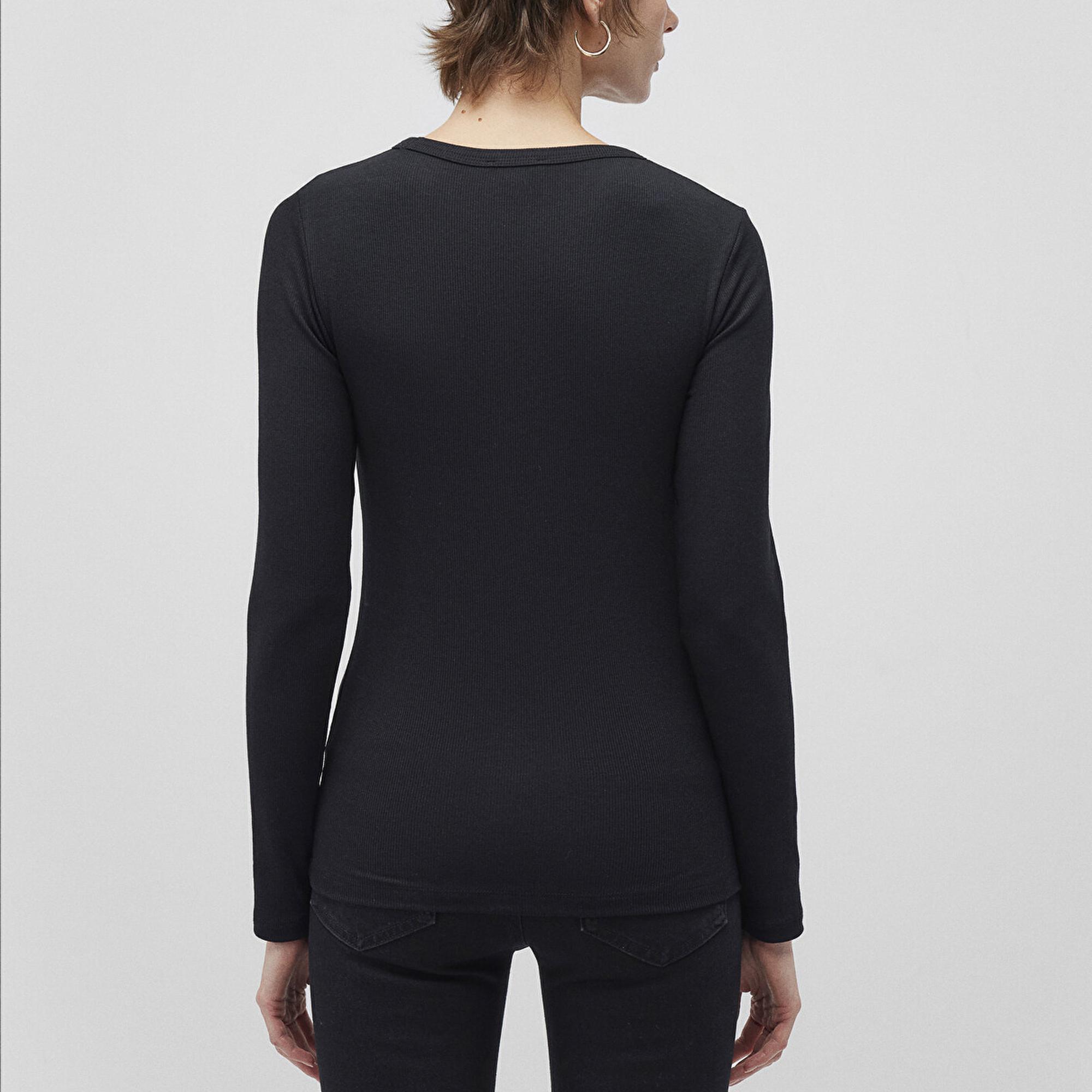 Mavi Uzun Kollu Siyah Basic Tişört Fitted / Vücuda Oturan Kesim 1612817-900