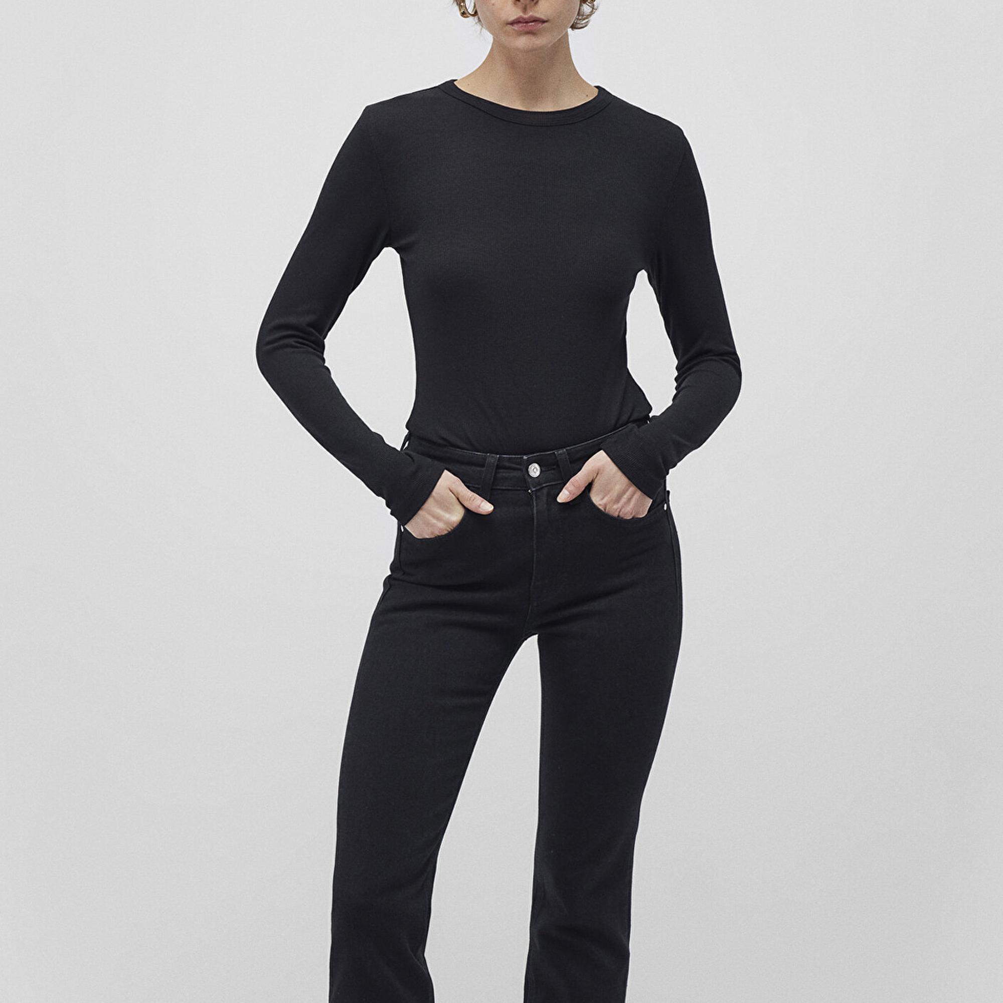 Mavi Uzun Kollu Siyah Basic Tişört Fitted / Vücuda Oturan Kesim 1612817-900