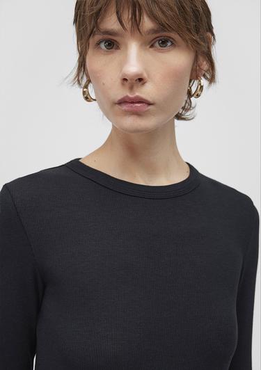  Mavi Uzun Kollu Siyah Basic Tişört Fitted / Vücuda Oturan Kesim 1612817-900