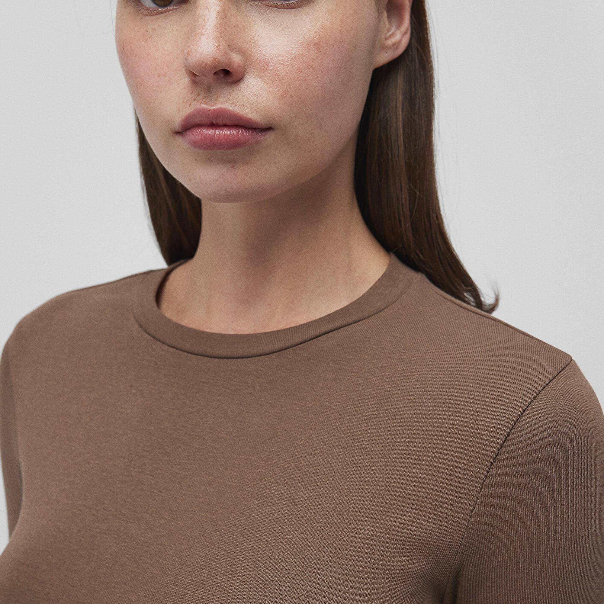 Mavi Uzun Kollu Kahverengi Crop Basic Tişört Crop / Kısa Kesim 1612822-81959