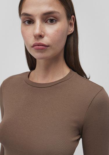  Mavi Uzun Kollu Kahverengi Crop Basic Tişört Crop / Kısa Kesim 1612822-81959