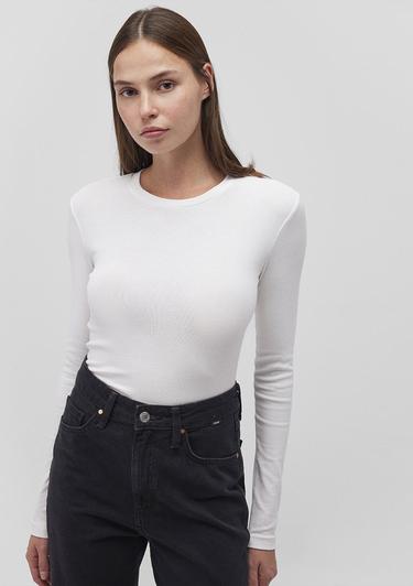  Mavi Uzun Kollu Beyaz Basic Tişört Crop / Kısa Kesim 1612822-70057