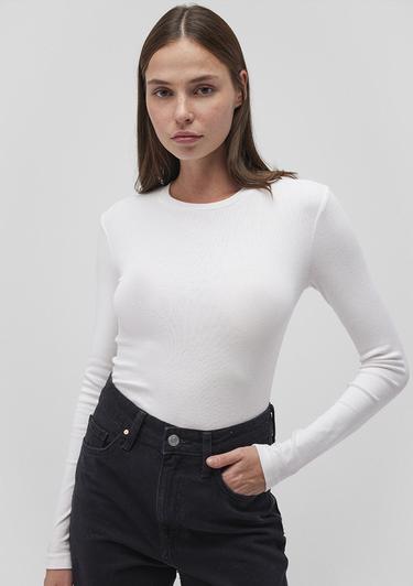  Mavi Uzun Kollu Beyaz Basic Tişört Crop / Kısa Kesim 1612822-70057